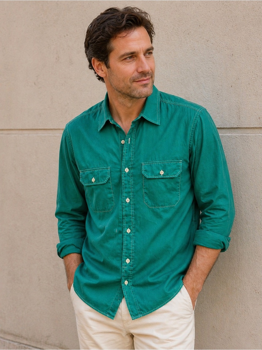 Fursac Men's Green Long-Sleeve Button-Up Shirt